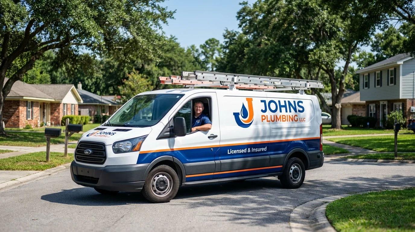 Johns Plumbing LLC service van in Ardmore, OK