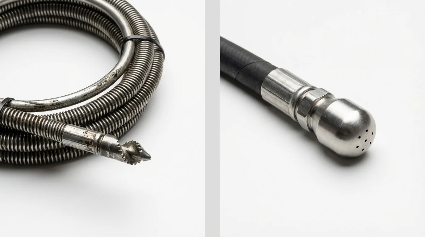 Drain snake cable and hydro jetting nozzle used for drain cleaning in Ardmore, OK